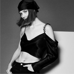 NWT Zara Woman Satin Effect Asymmetric Chain Top Black Top Size M Blogge…